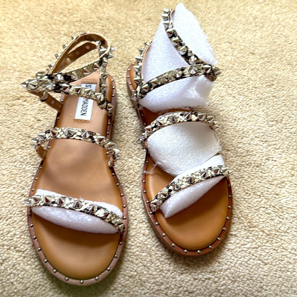 Steve Madden snake print ankle wrap sandals. New. Never worn. Size 6.5